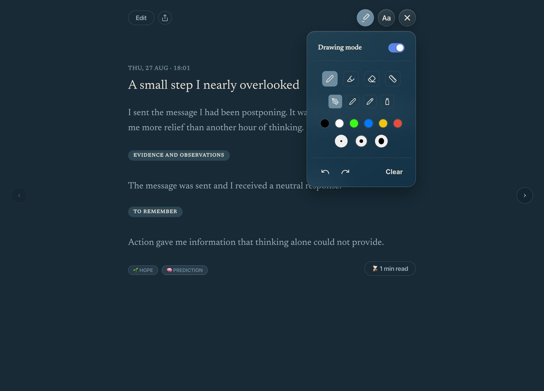 Full-screen Apple Pencil notes in FALA