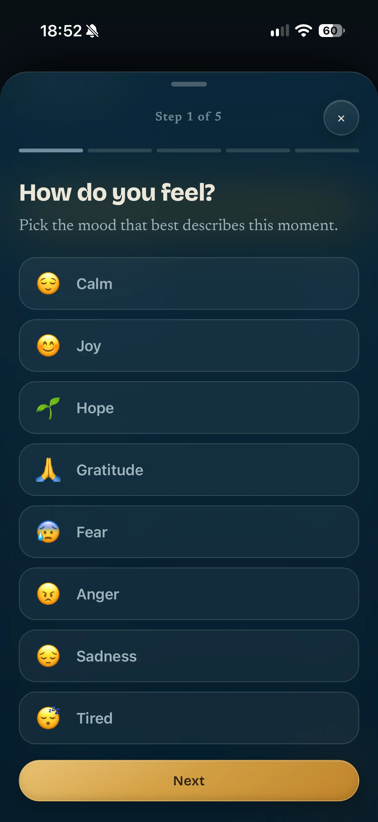 Mood selection in the FALA journal